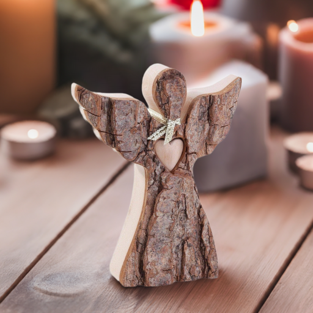 Thankgoods Rindenengel mit Herz 12 cm