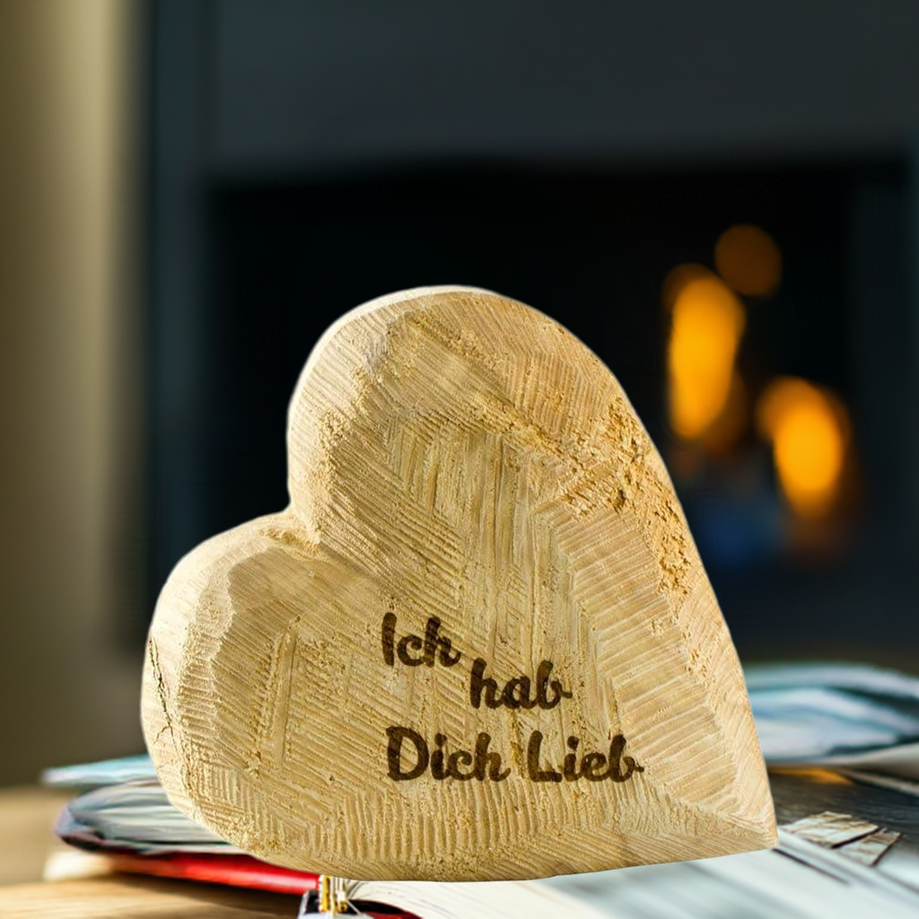 Thankgoods Deko-Holz-Herz aus massivem Naturfarbenem Pappelholz mit Schriftzug Ich hab dich lieb