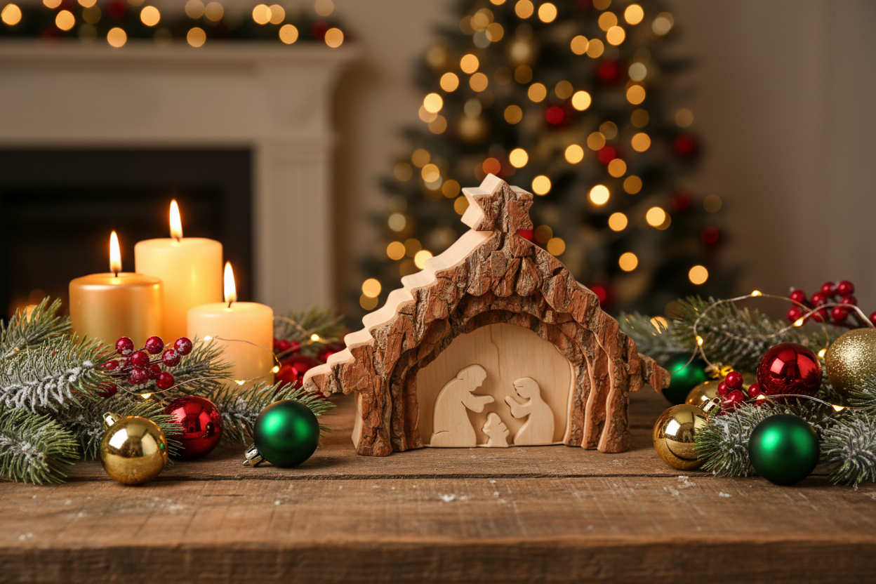 Thankgoods Krippenbild mit Rinde Weihnachten