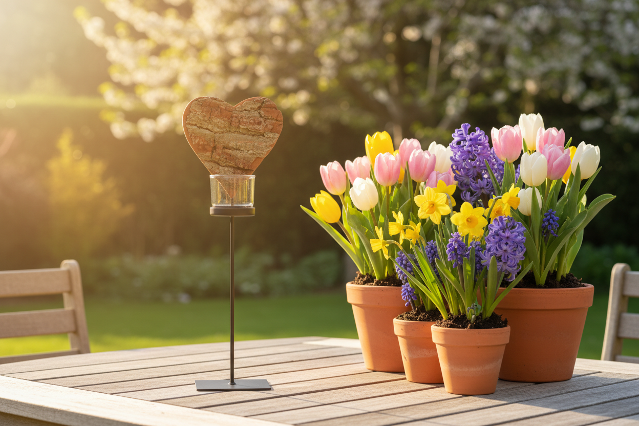 Thankgoods Herz-Rindenholz Windlicht mit Fuss