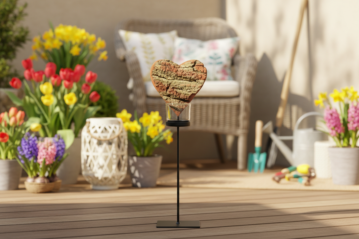 Thankgoods Herz-Rindenholz Windlicht mit Fuss