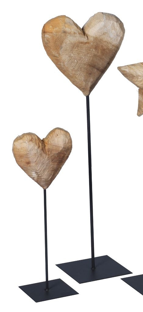 Thankgoods large solid decorative wooden heart made of solid poplar wood with a steel base